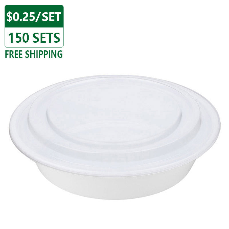 36 oz Plastic To Go Bowls With Lids White 150 set