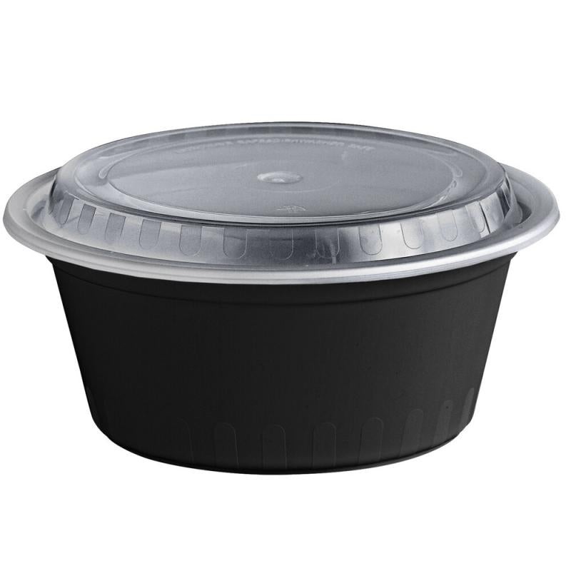 24 oz Black To Go Bowls With Lids Disposable 150 set