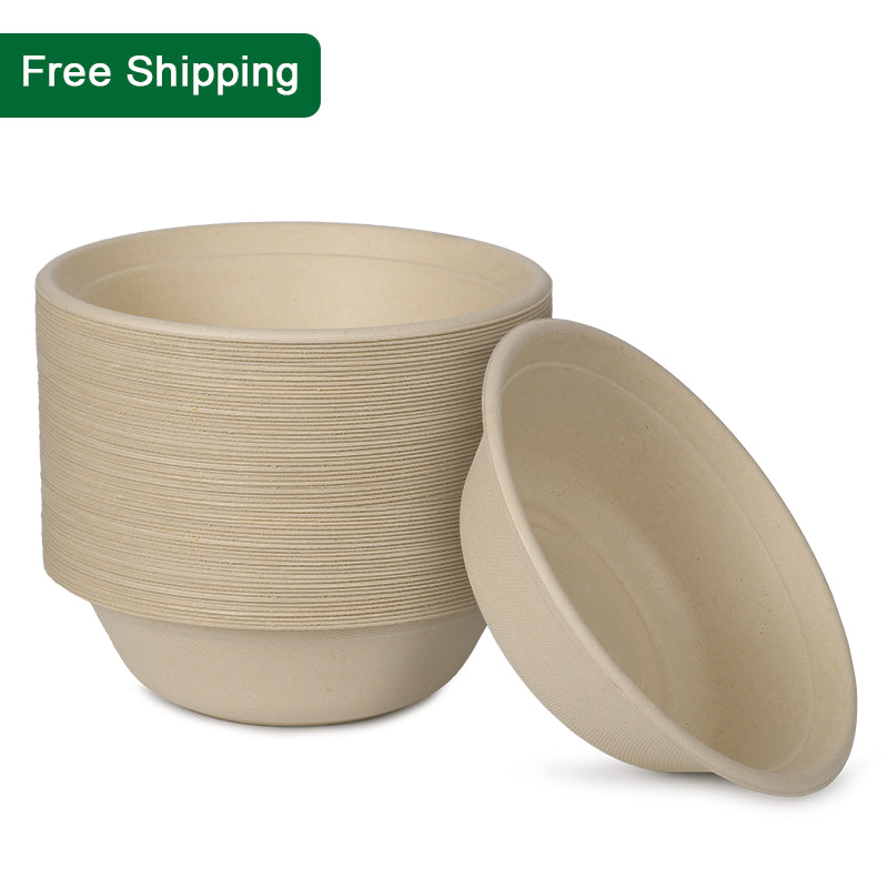 32 oz Compostable Fiber Bowls Round PFAS Free 500 pcs