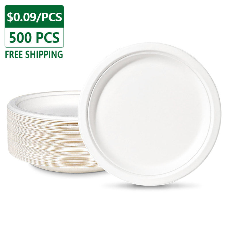 10" Disposable Heavy Duty Natural White Paper Plates 500 pcs
