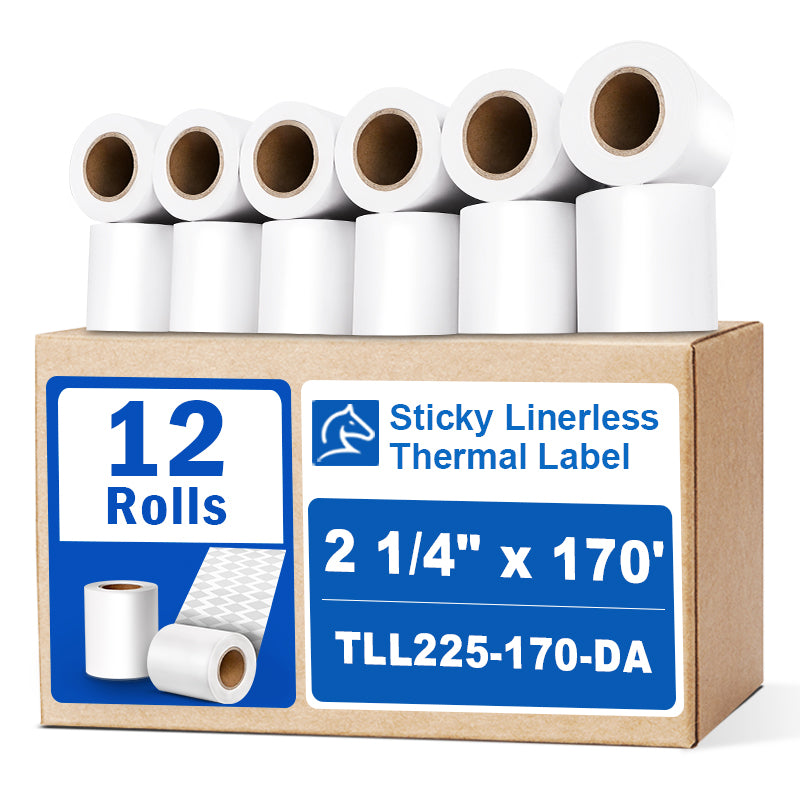 2 1/4“ x 170' Sticky Linerless Thermal Label Rolls (12 rolls) - Diamond Adhesive